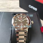 High Quality Replica Oris Aquis SW200 Brown Bezel Steel Strap Watch 43.5mm